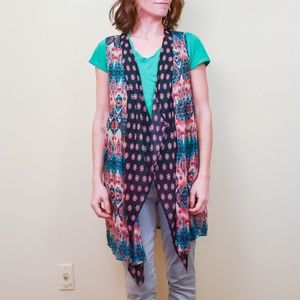 XHILARATION Boho Mixed Print Duster Vest G13